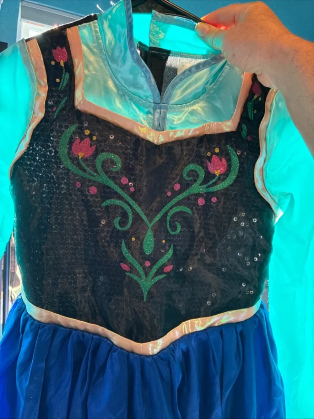 Anna Traveling Costume Frozen Girls Nordic Blue Sequins Pink Tiara 9 10 No Cape